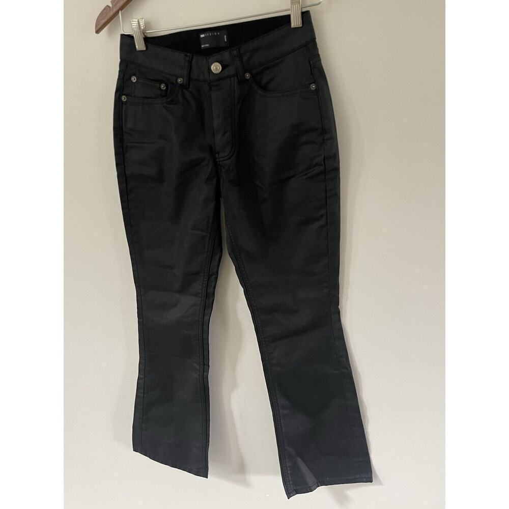 Asos Design To Fit Waist Wax Denim Womens Pants 24/32 Black Straight Button Fly